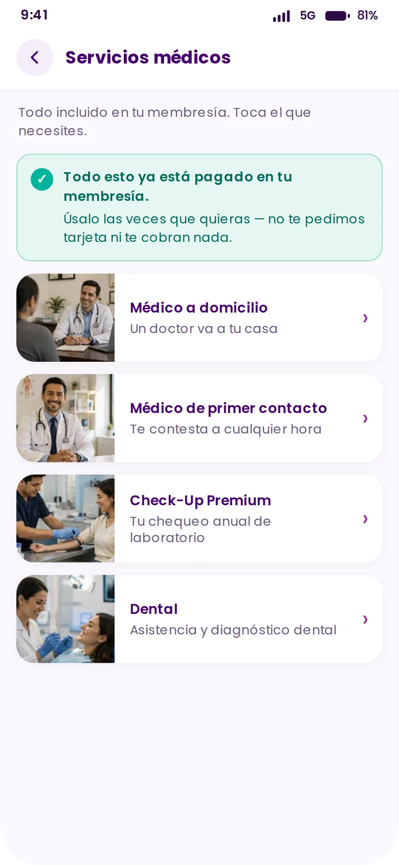 Servicios médicos en la app