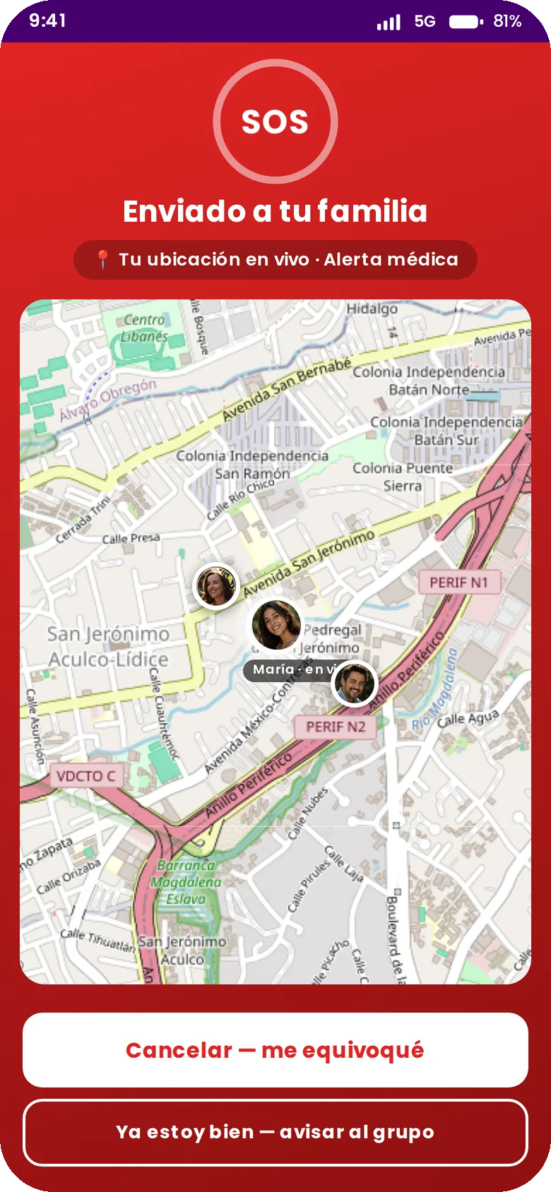 SOS activo: la familia sigue el viaje en el mapa