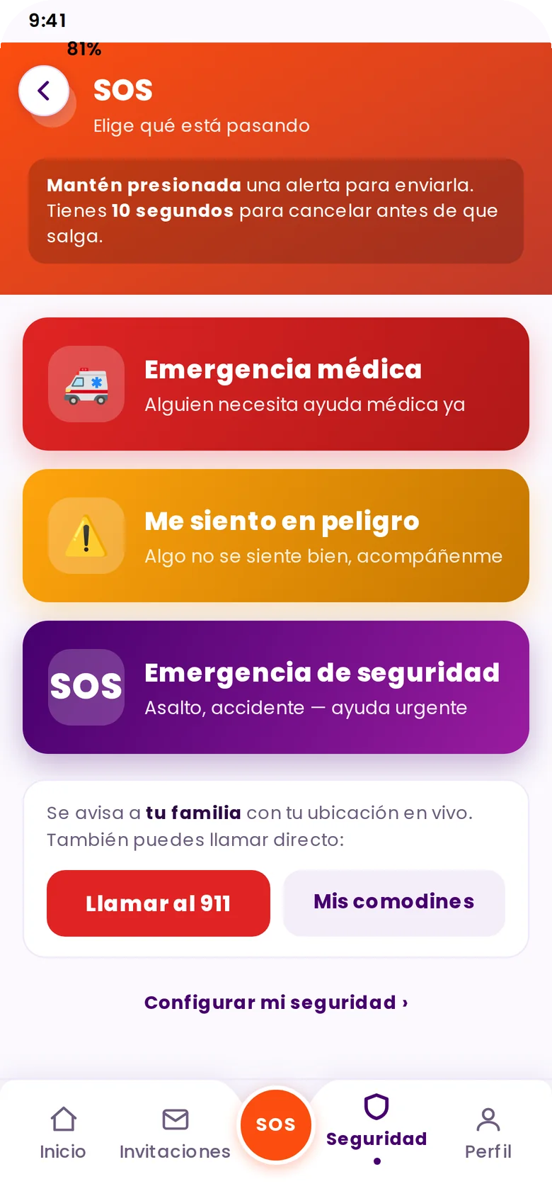 SOS familiar en la app